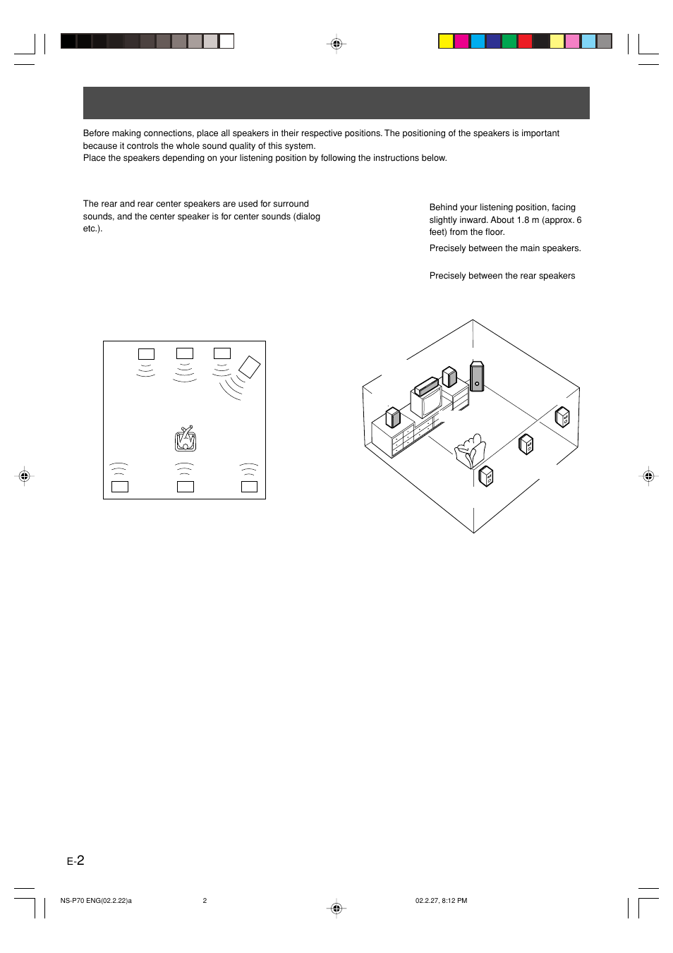 Setting up the speakers, Speaker configuration, Placing speakers | Yamaha NS-E56 User Manual | Page 4 / 9