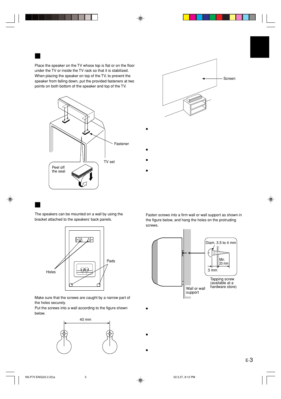 Placing the center speaker, English | Yamaha NS-E56 User Manual | Page 5 / 9