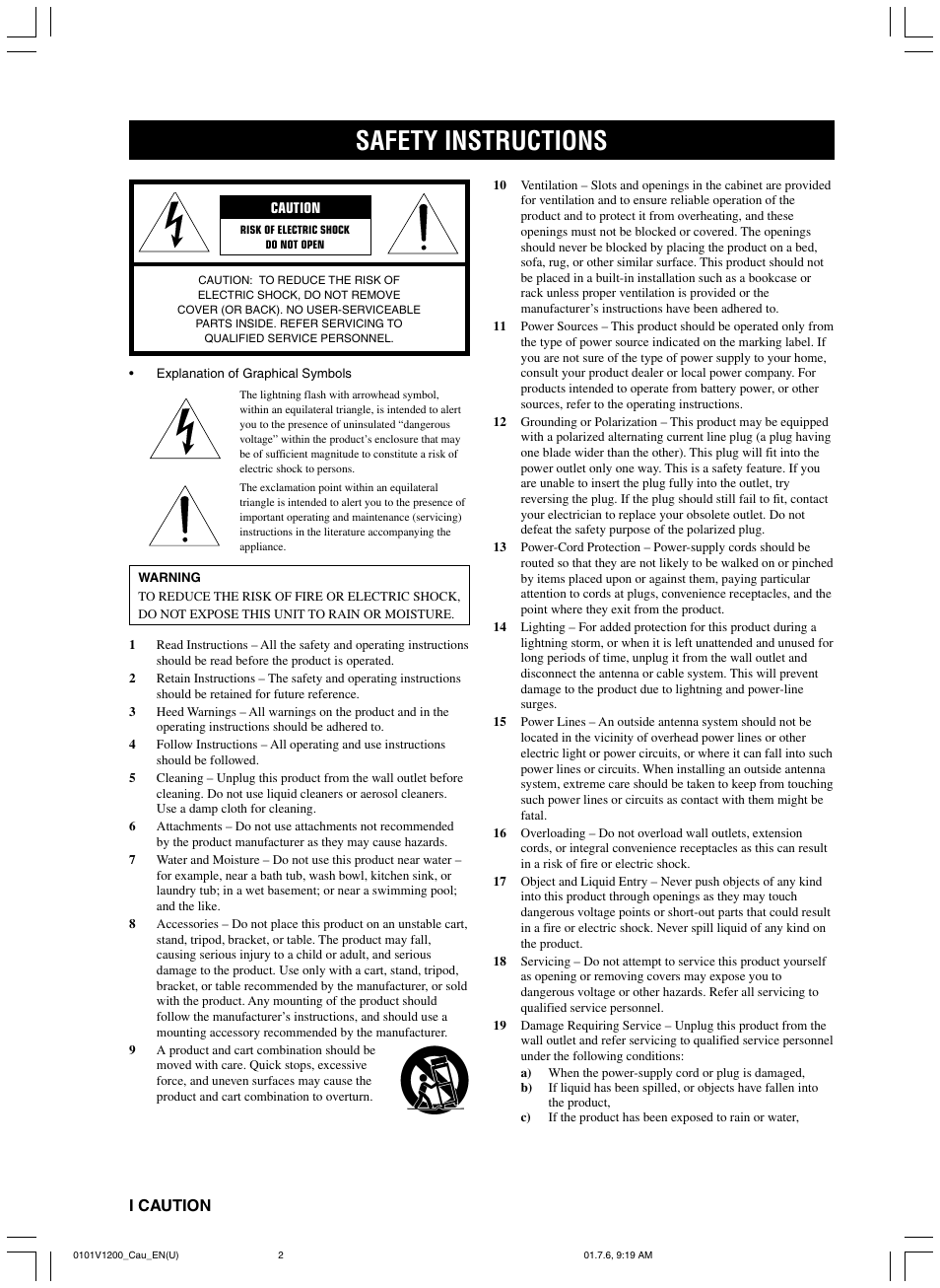 Safety instructions | Yamaha RX-V1200 User Manual | Page 2 / 84