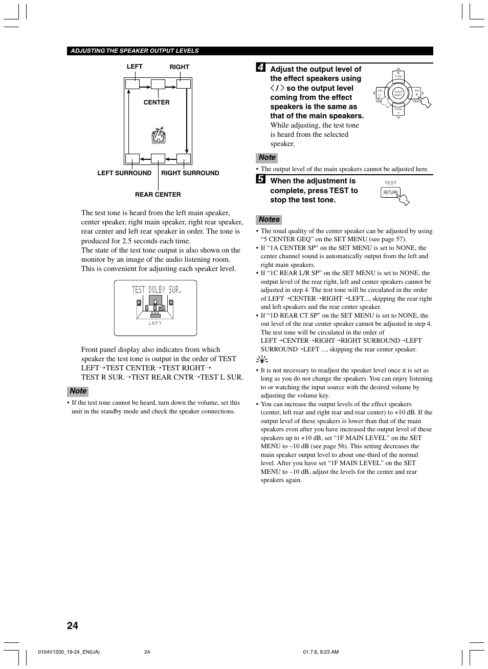 Test dolby sur | Yamaha RX-V1200 User Manual | Page 28 / 84