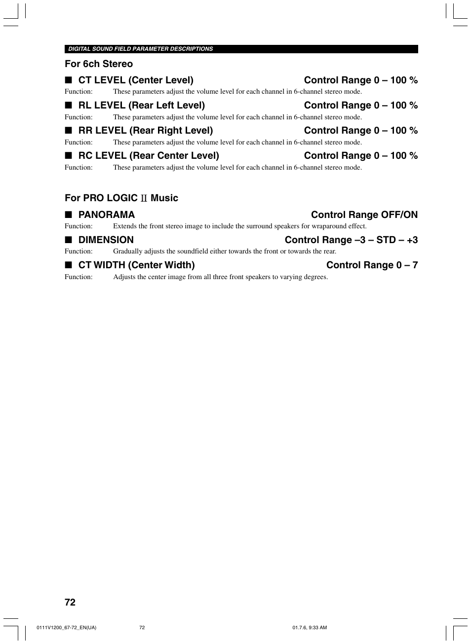 Yamaha RX-V1200 User Manual | Page 76 / 84