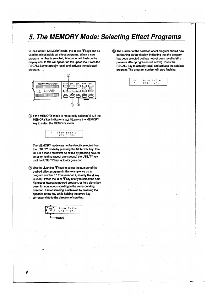 The memory mode: selecting effect programs | Yamaha FX500B User Manual | Page 10 / 94
