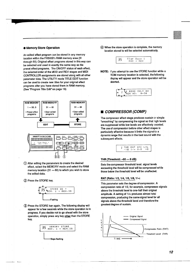 Memory store operation, Compressor (comp), 4 35 t | Yamaha FX500B User Manual | Page 13 / 94