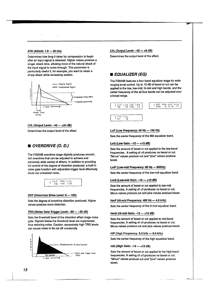 Overdrive (o. d.), M equalizer (eq) | Yamaha FX500B User Manual | Page 14 / 94