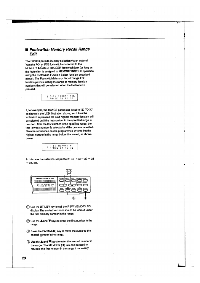 Footswitch memory recall range edit | Yamaha FX500B User Manual | Page 24 / 94