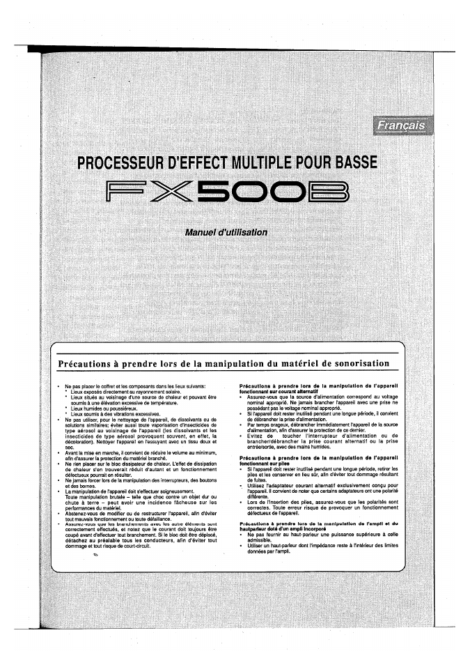 Manuel d’utilisation, Processeur d'effect multiple pour basse | Yamaha FX500B User Manual | Page 27 / 94