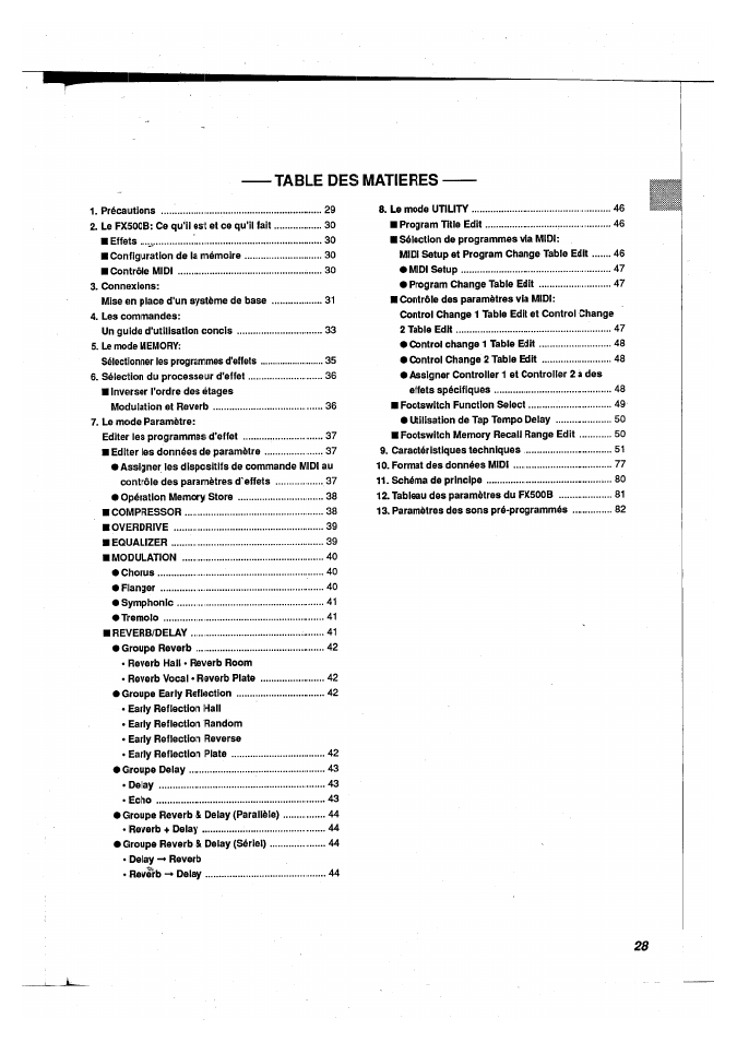 Table des matieres | Yamaha FX500B User Manual | Page 29 / 94