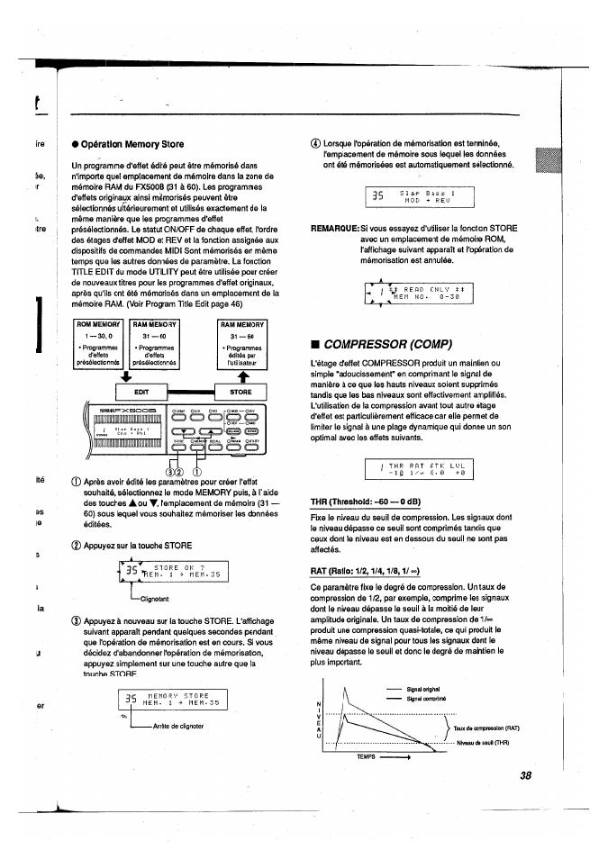 Opération memory store, Compressor (comp) | Yamaha FX500B User Manual | Page 39 / 94