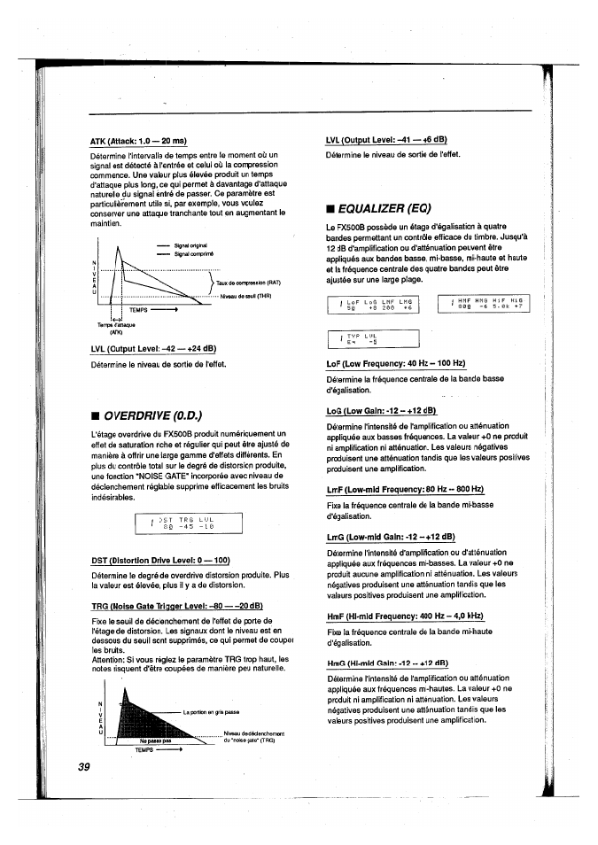 Overdrive (o.d.), Equalizer (eq) | Yamaha FX500B User Manual | Page 40 / 94