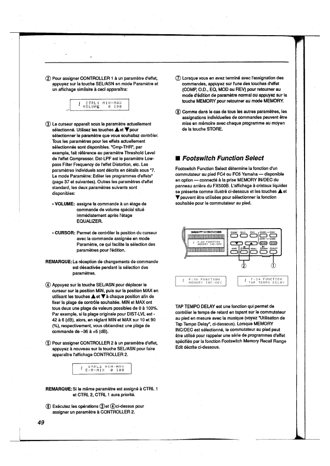 Footswitch function select | Yamaha FX500B User Manual | Page 50 / 94