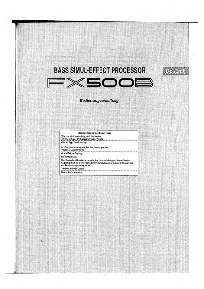 Bedienungsanleitung, Bass simul-effect processor | Yamaha FX500B User Manual | Page 53 / 94