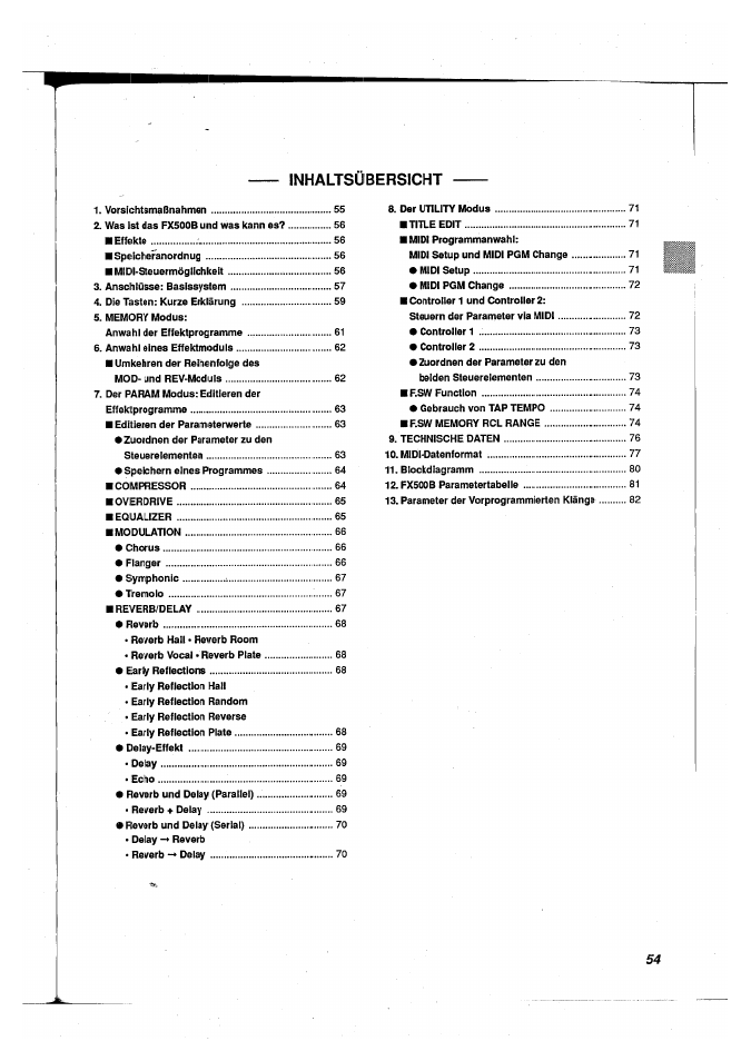 Inhaltsübersicht | Yamaha FX500B User Manual | Page 55 / 94