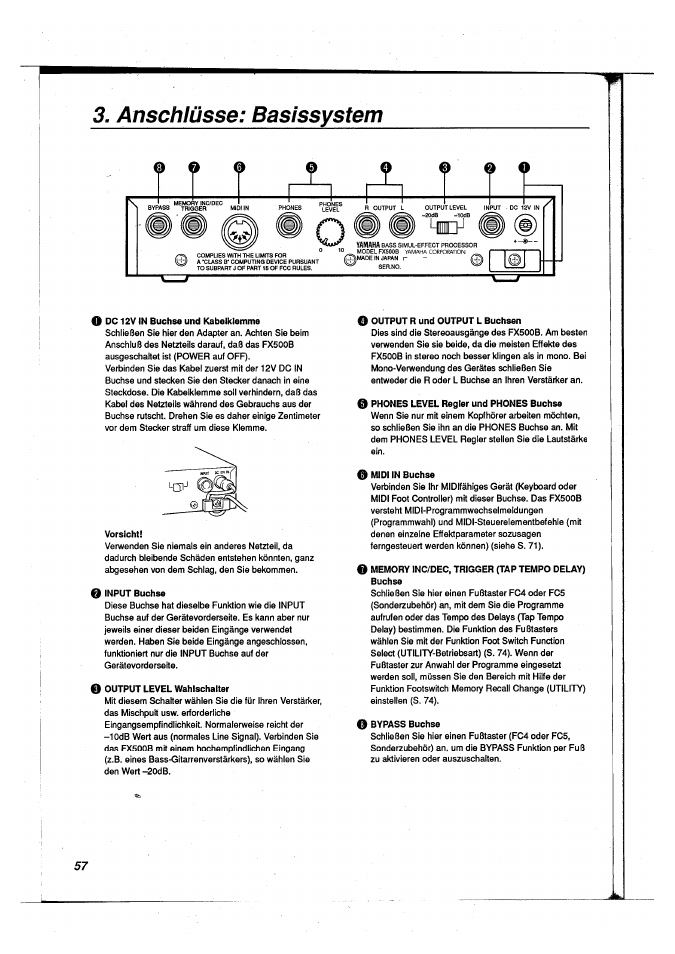 Anschlüsse: basissystem, Anschiüsse: basissystem | Yamaha FX500B User Manual | Page 58 / 94