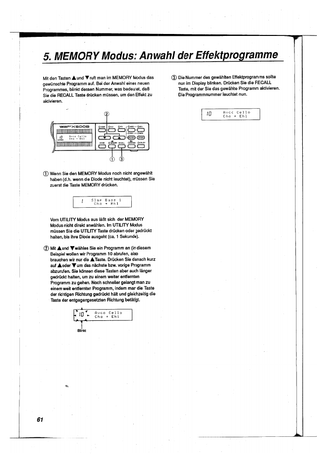 Memory modus: anwahl der effektprogramme | Yamaha FX500B User Manual | Page 62 / 94