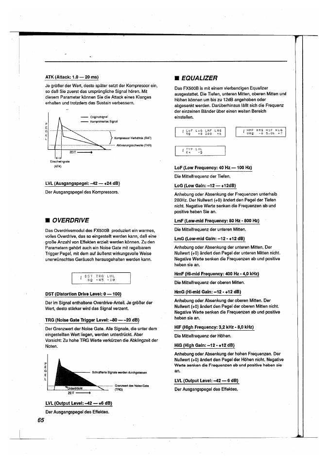 Overdrive, Equalizer | Yamaha FX500B User Manual | Page 66 / 94