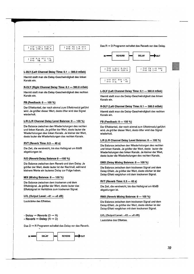 Delay reverb (d -» r), Reverb -♦ delay (r -♦ d) | Yamaha FX500B User Manual | Page 71 / 94