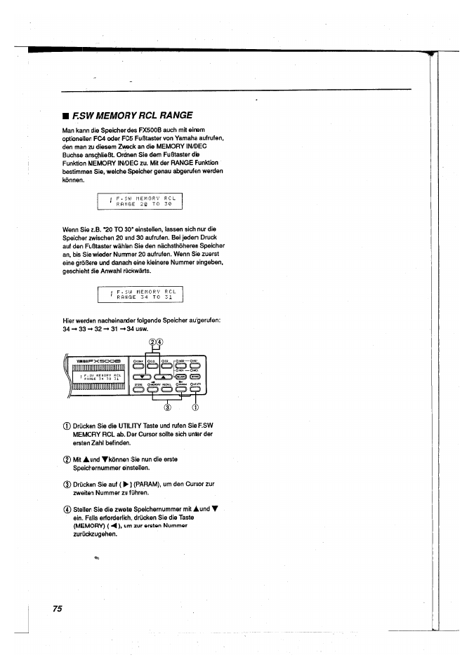 F.sw memory rcl range | Yamaha FX500B User Manual | Page 76 / 94