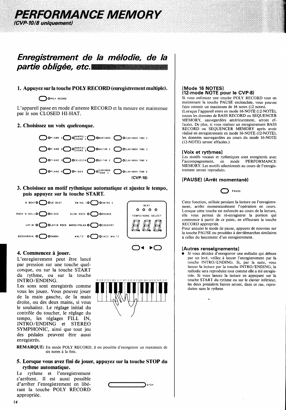 Choisissez un voix quelconque, Commencez à jouer | Yamaha CVP-10PE  EN User Manual | Page 18 / 29