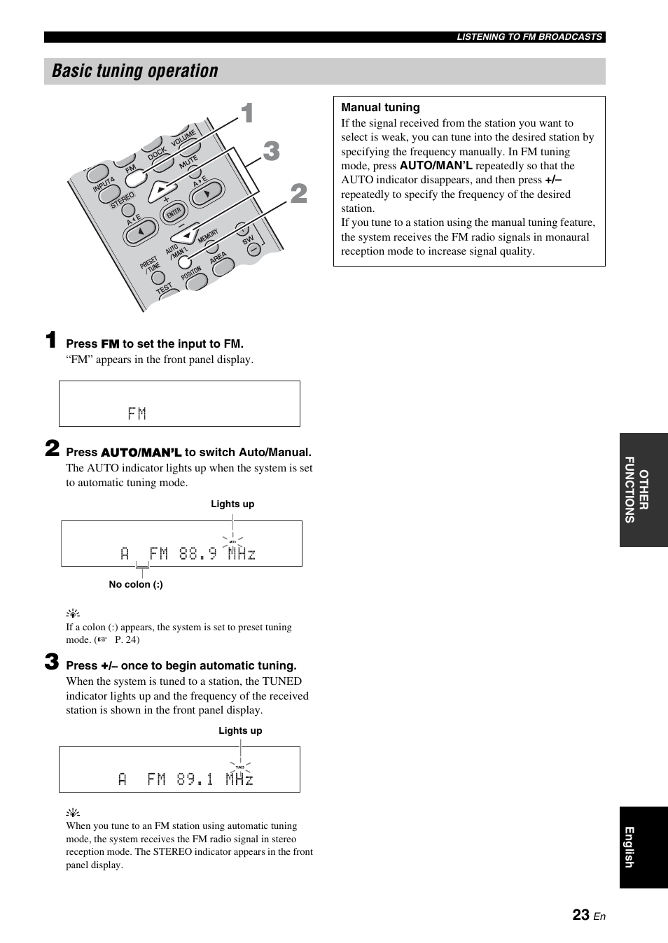Basic tuning operation, P. 23, P. 23) | Yamaha YAS-71CU User Manual | Page 27 / 44