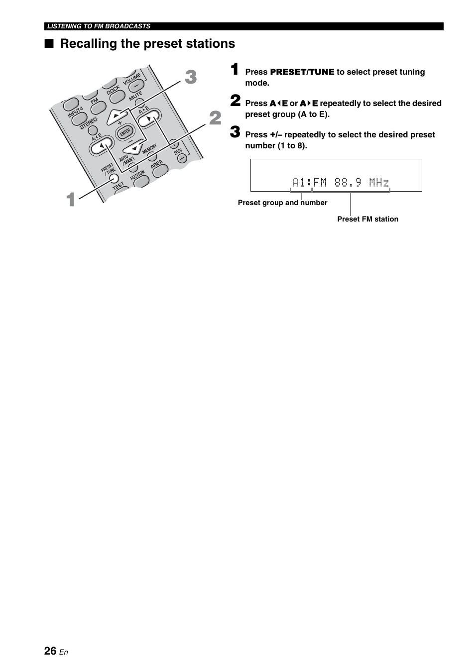 Recalling the preset stations | Yamaha YAS-71CU User Manual | Page 30 / 44