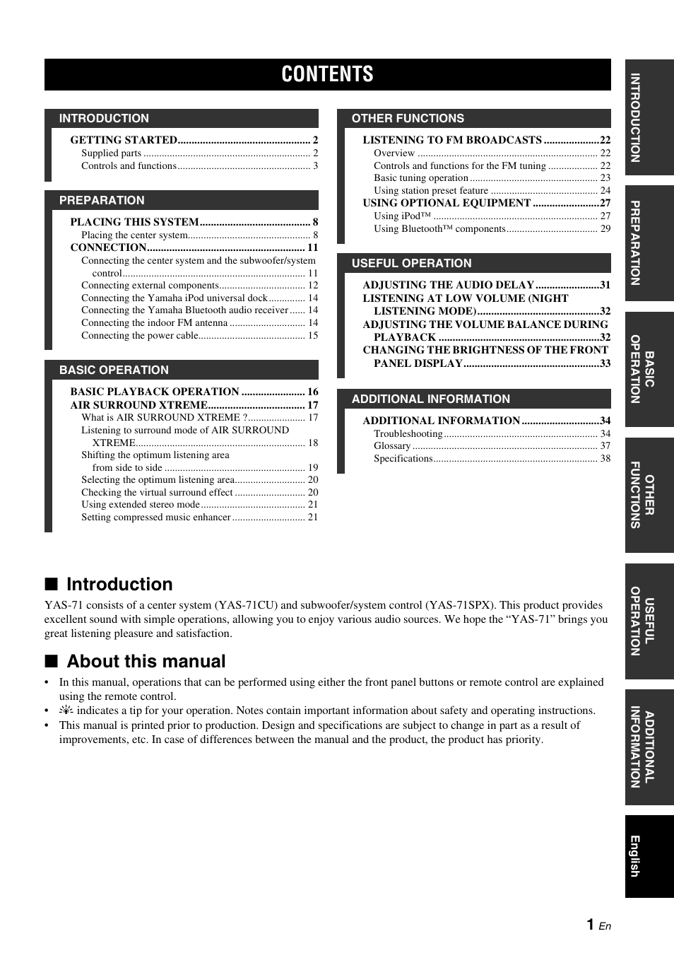 Yamaha YAS-71CU User Manual | Page 5 / 44