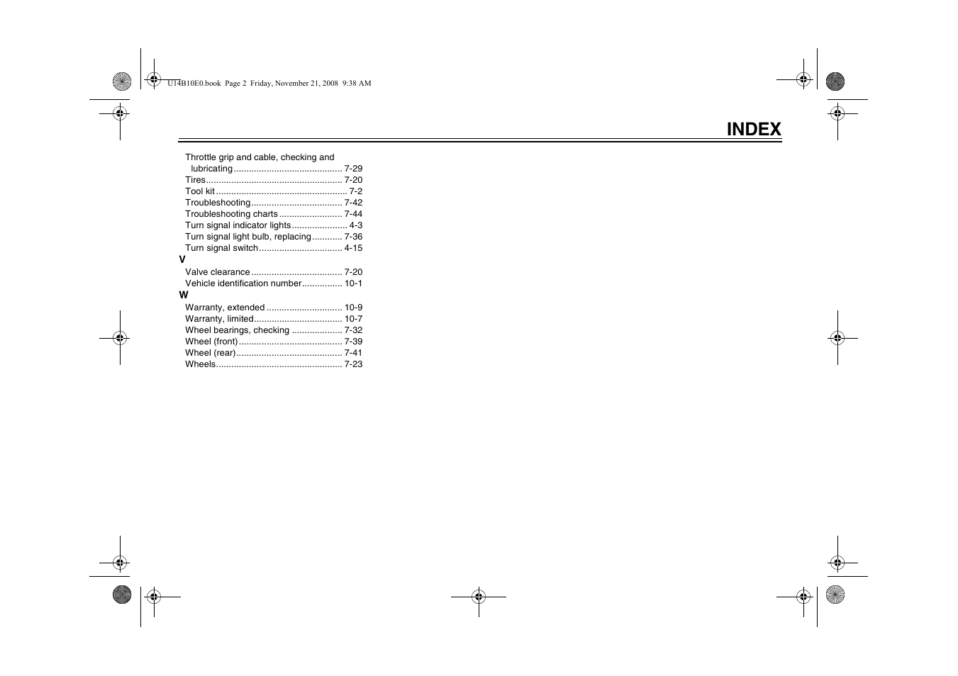 Index | Yamaha YZFR1Y(C) User Manual | Page 119 / 122