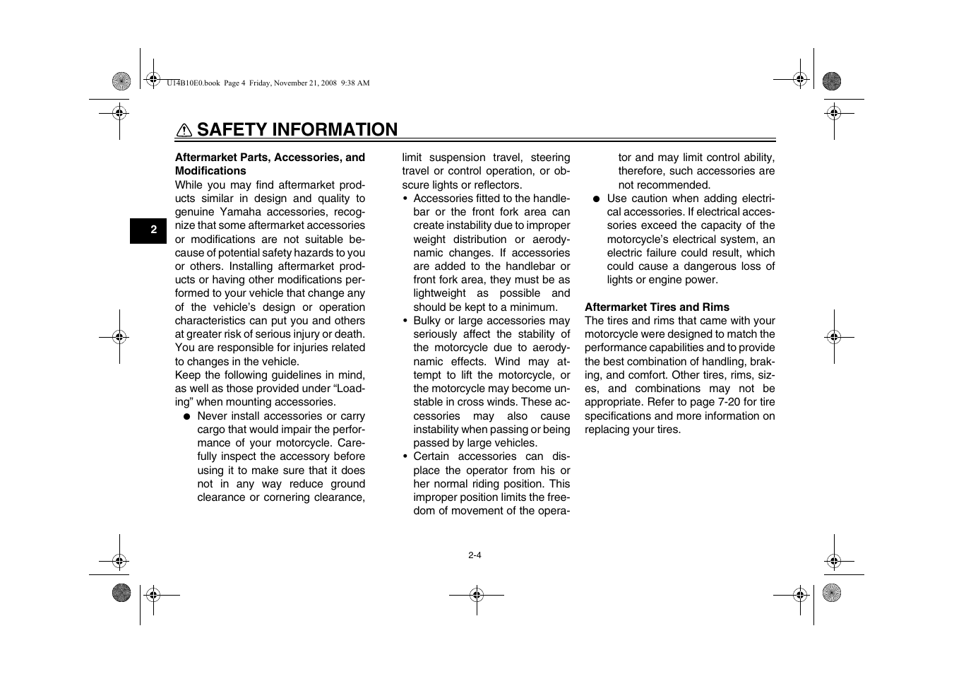Safety information | Yamaha YZFR1Y(C) User Manual | Page 14 / 122