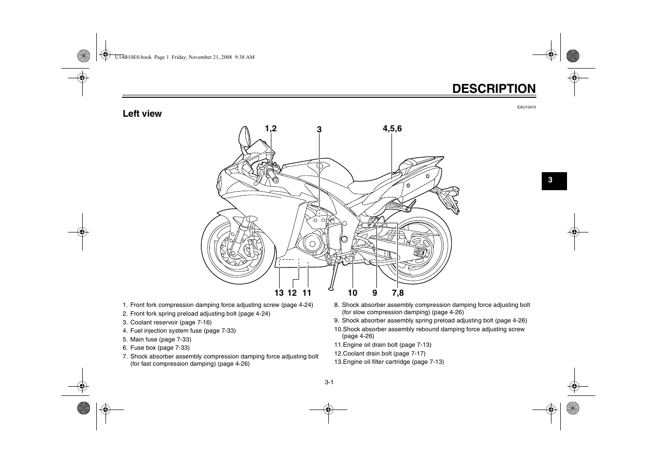 Description, Left view -1 | Yamaha YZFR1Y(C) User Manual | Page 15 / 122