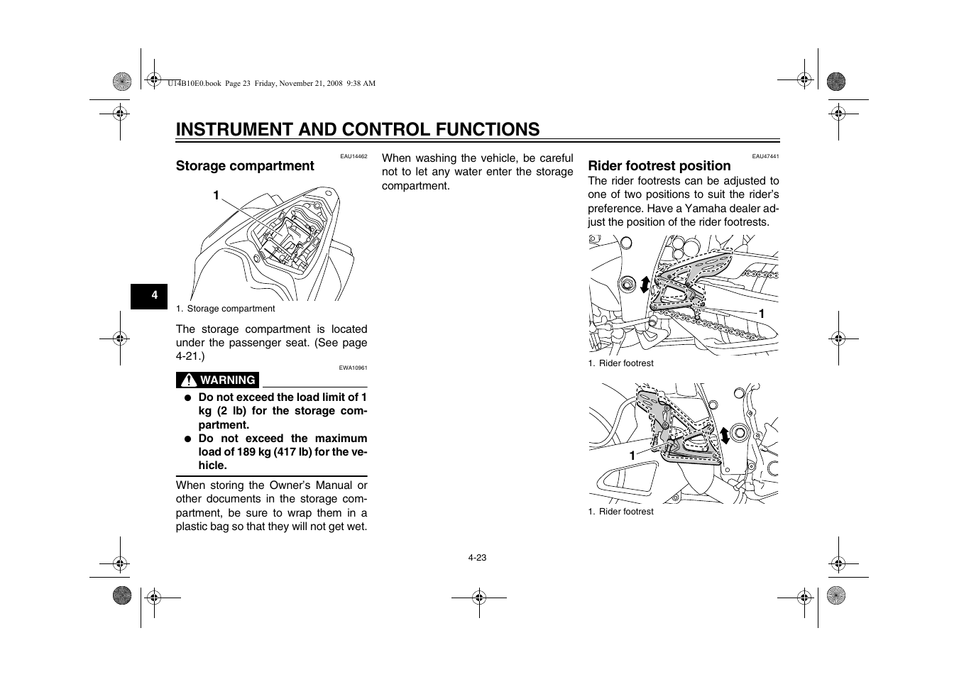 Instrument and control functions | Yamaha YZFR1Y(C) User Manual | Page 40 / 122