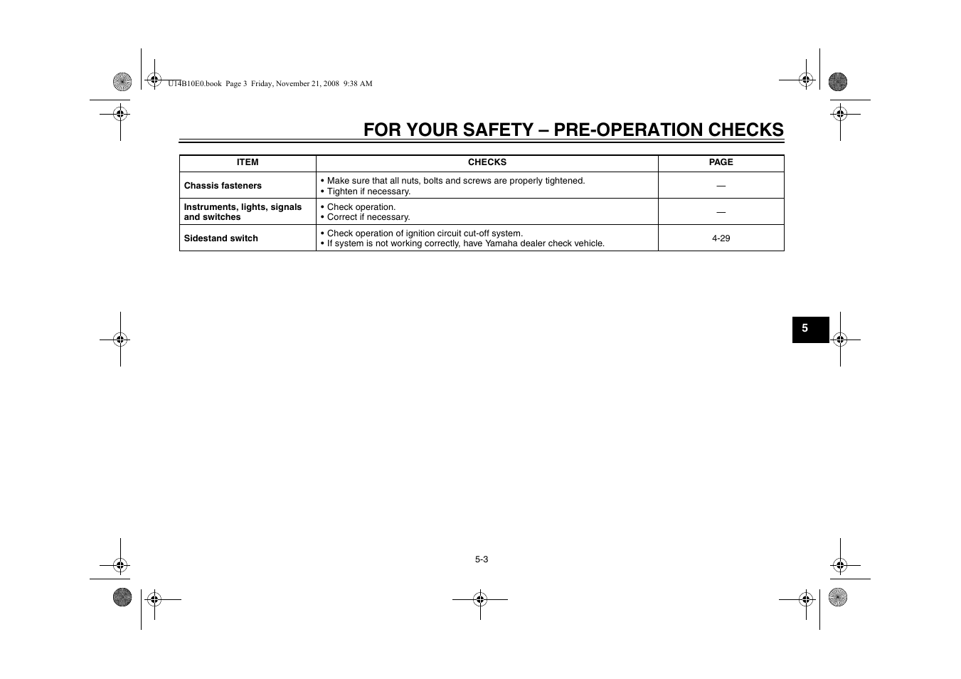 For your safety – pre-operation checks | Yamaha YZFR1Y(C) User Manual | Page 51 / 122