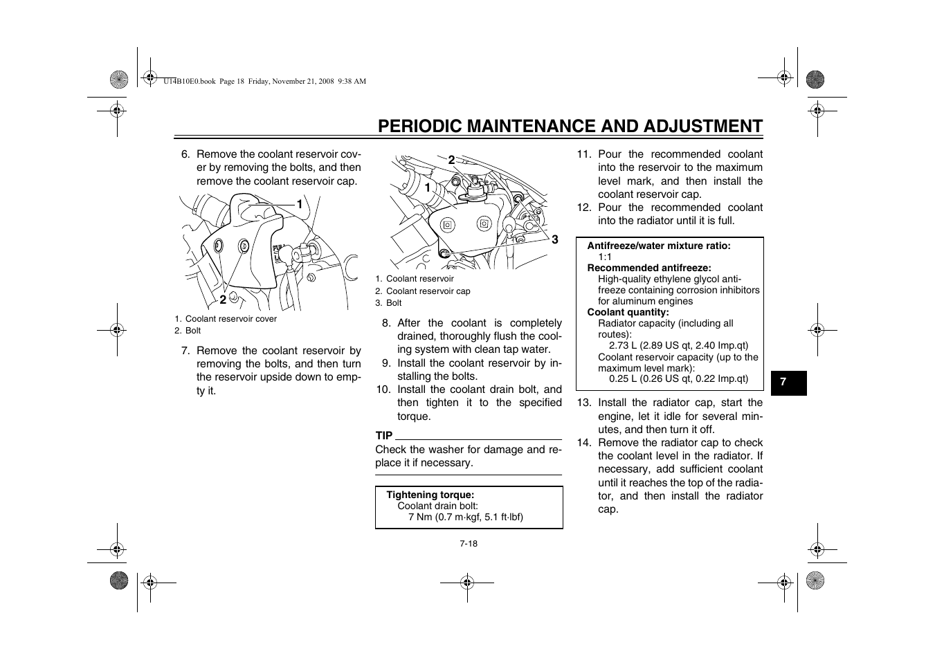 Periodic maintenance and adjustment | Yamaha YZFR1Y(C) User Manual | Page 73 / 122