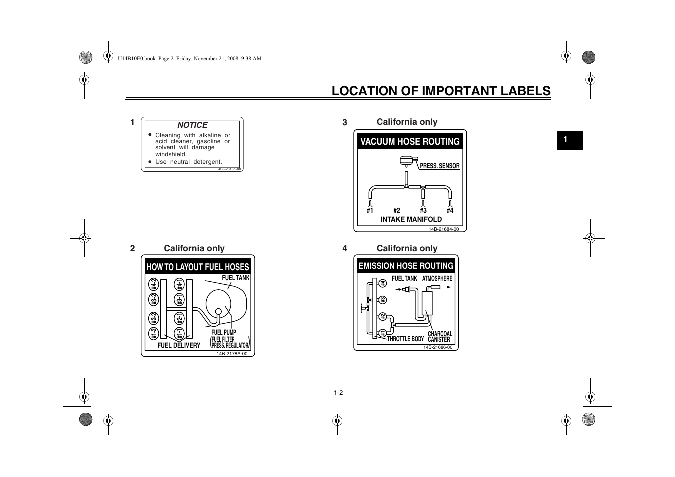 Location of important labels | Yamaha YZFR1Y(C) User Manual | Page 9 / 122