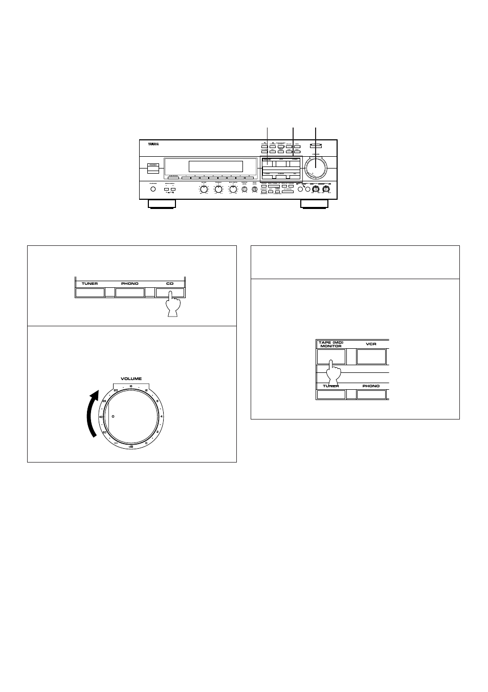 Select the source to be recorded, Aon b off, Man'l/auto fm | Auto/man’l mono | Yamaha RX-V300K User Manual | Page 22 / 38