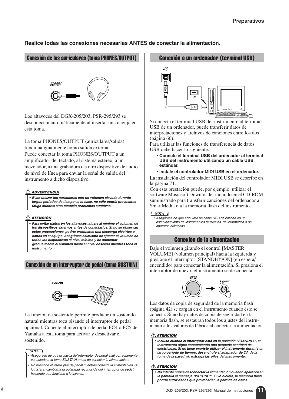 Preparativos | Yamaha Portable Grand PSR-295 User Manual | Page 11 / 98