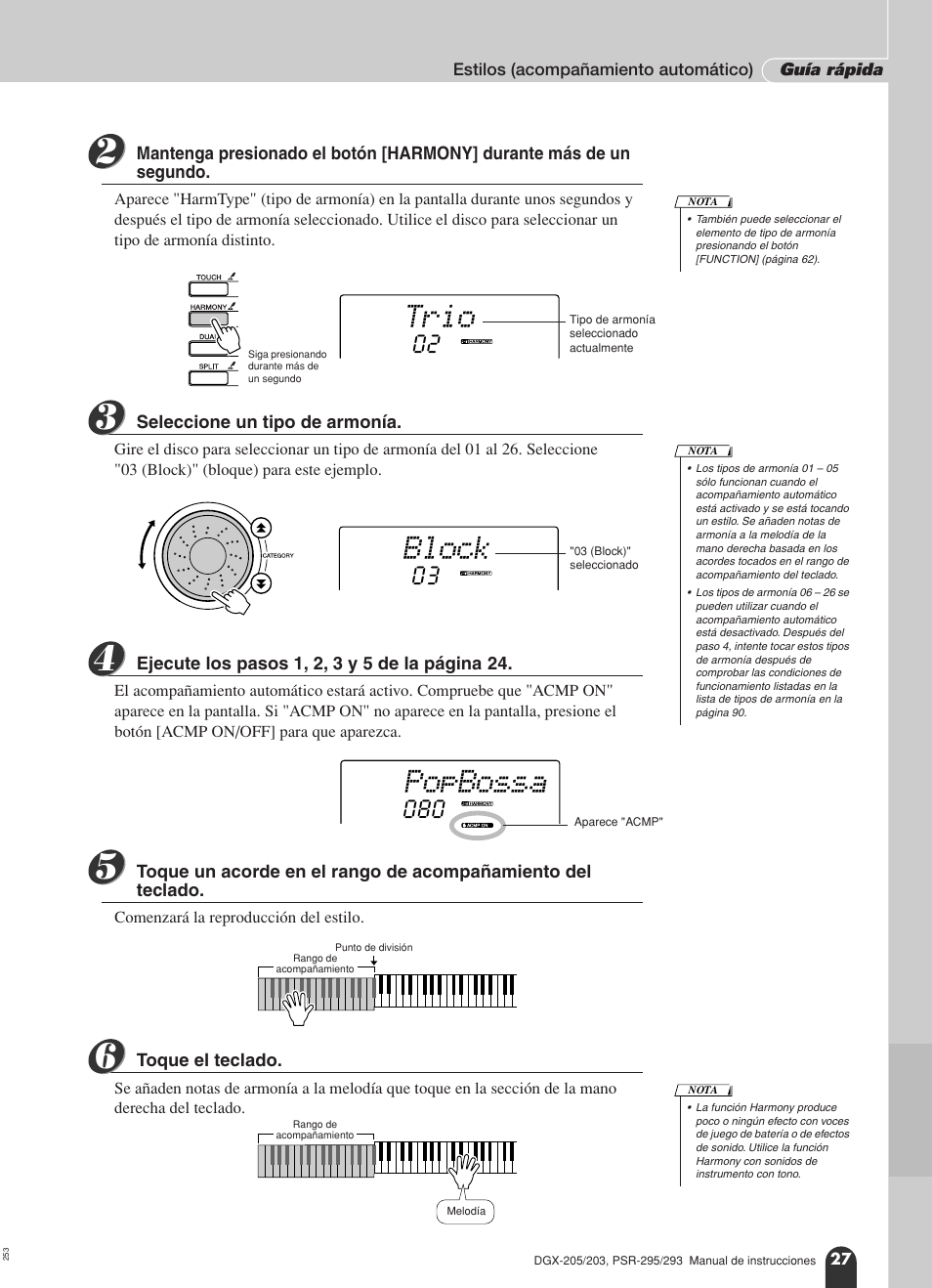 Trio, Block, Popbossa | Yamaha Portable Grand PSR-295 User Manual | Page 27 / 98