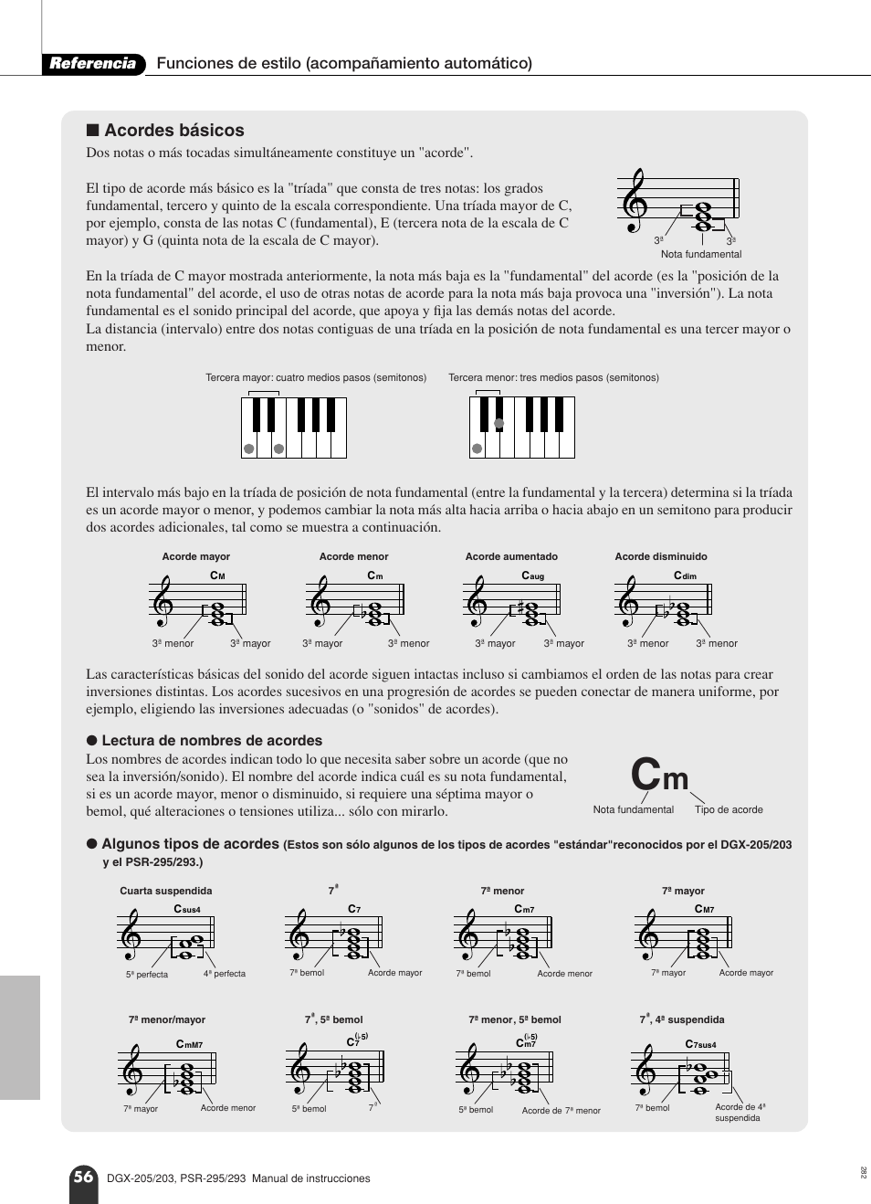 Acordes básicos | Yamaha Portable Grand PSR-295 User Manual | Page 56 / 98