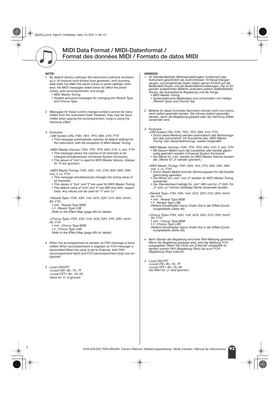 Formato de datos midi | Yamaha Portable Grand PSR-295 User Manual | Page 93 / 98