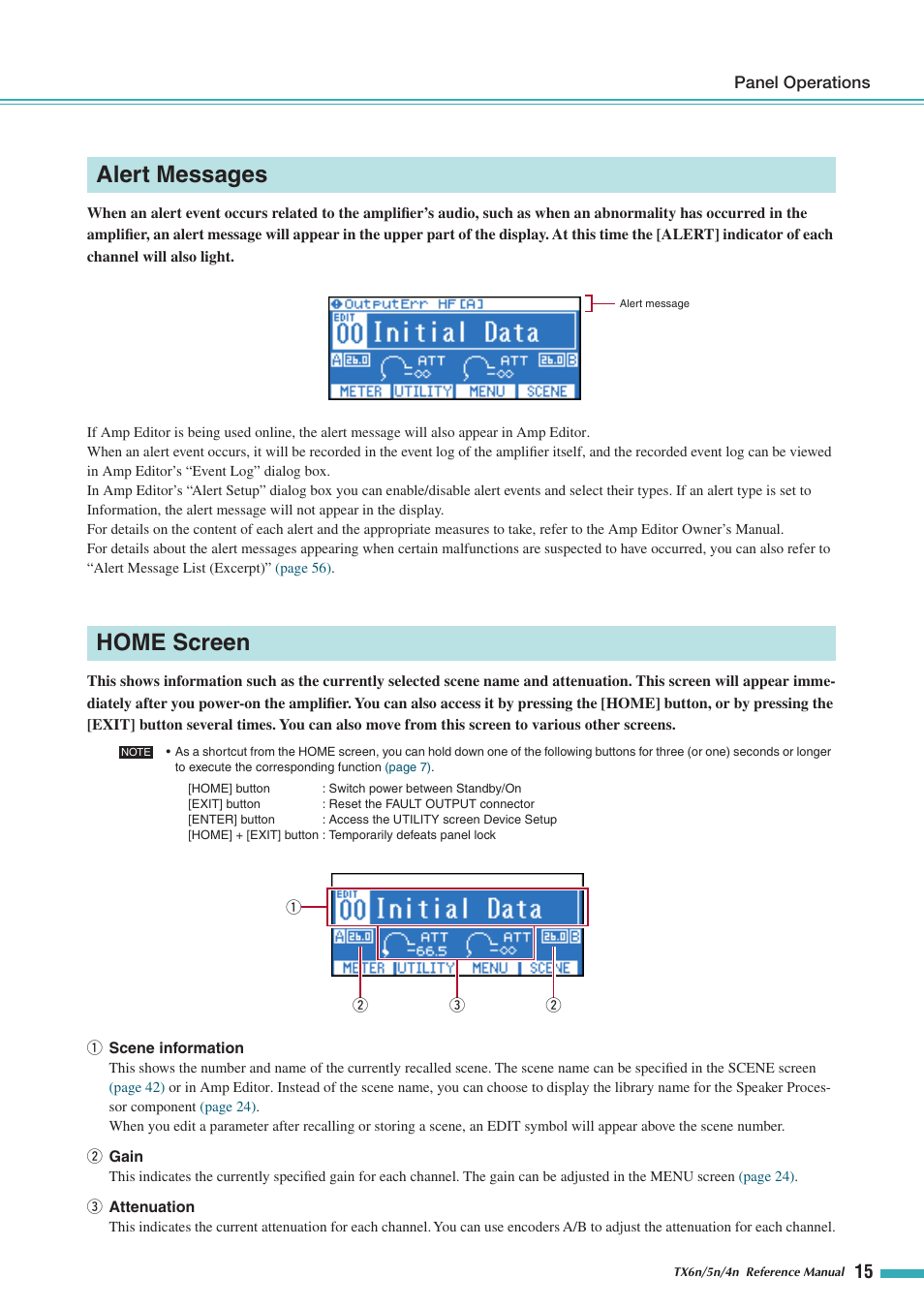 Alert messages, Home screen, Alert messages home screen | Yamaha TX5n User Manual | Page 15 / 60