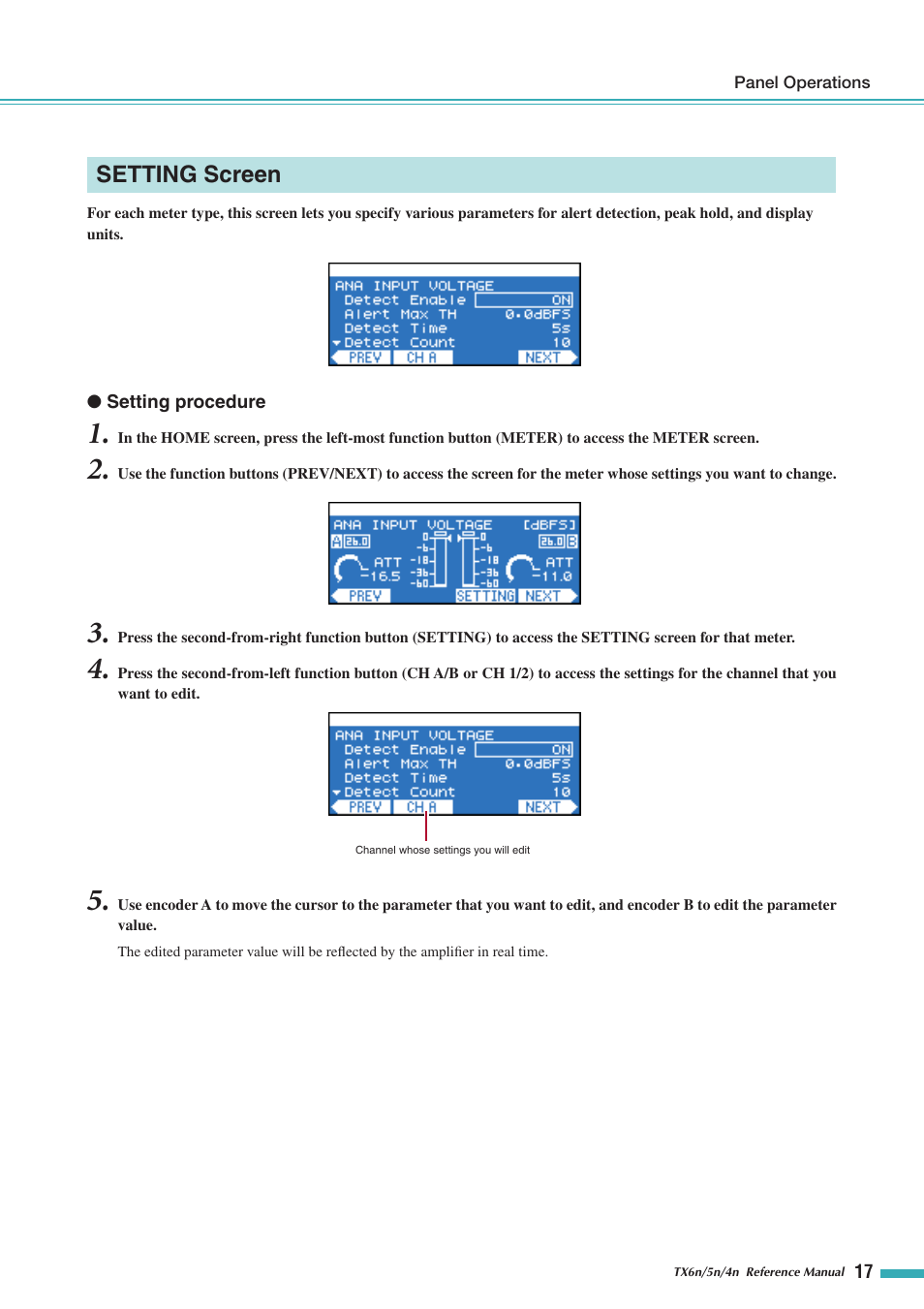 Setting screen, Ed in the setting screen | Yamaha TX5n User Manual | Page 17 / 60