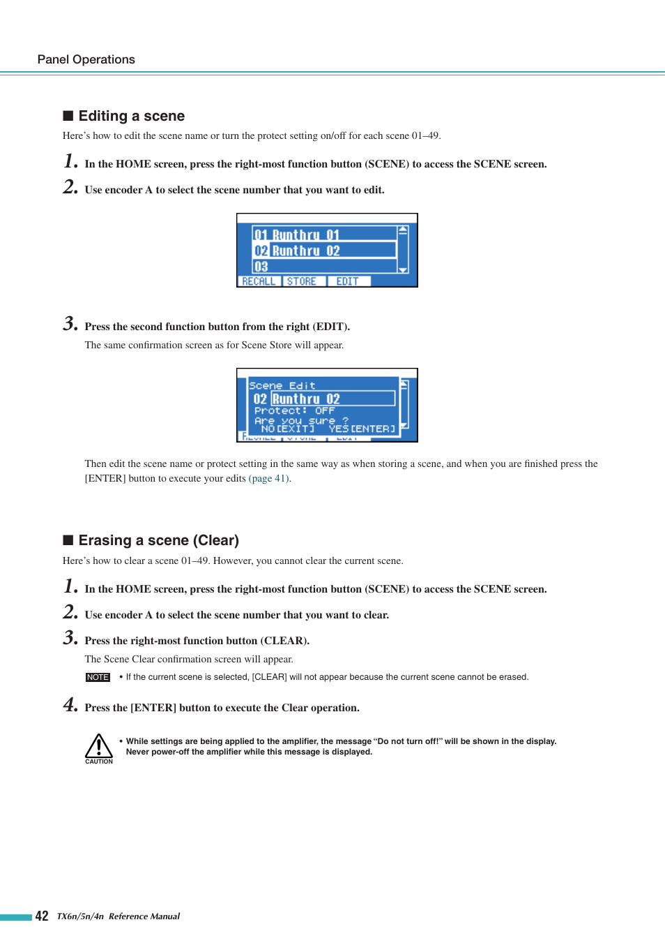 Editing a scene, Erasing a scene (clear) | Yamaha TX5n User Manual | Page 42 / 60