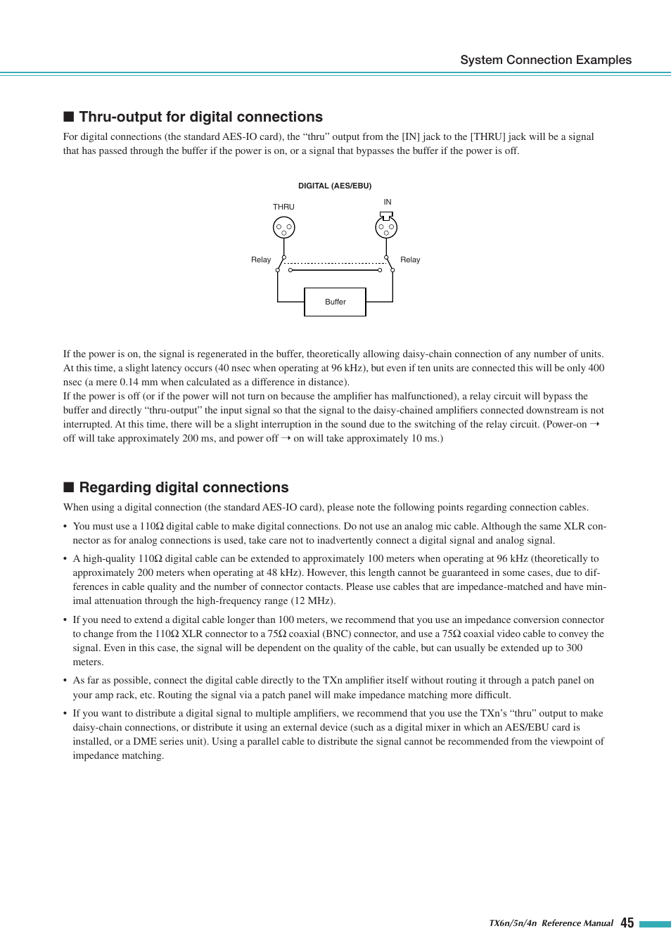 Thru-output for digital connections, Regarding digital connections | Yamaha TX5n User Manual | Page 45 / 60