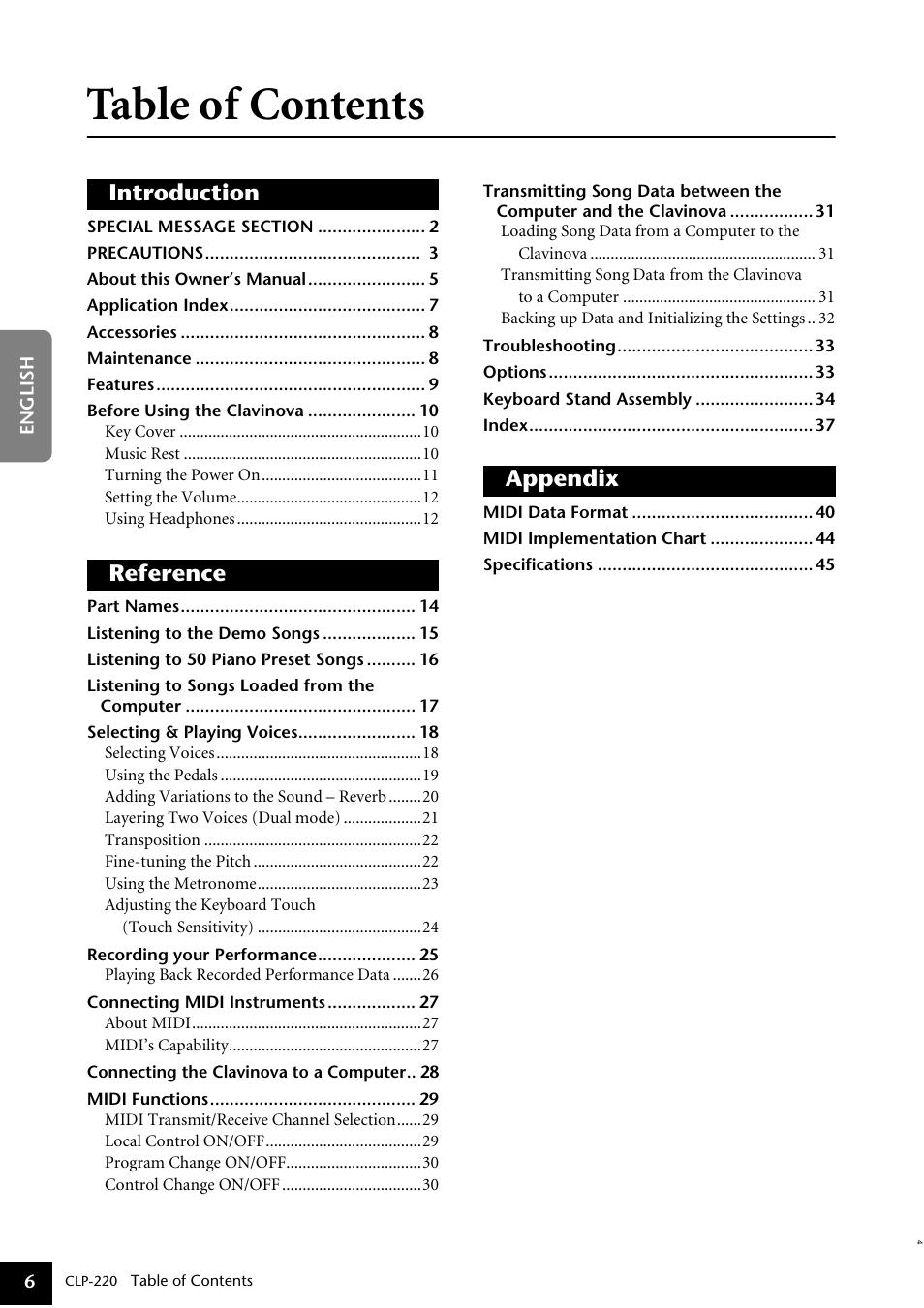 Yamaha CLP-220 User Manual | Page 6 / 50