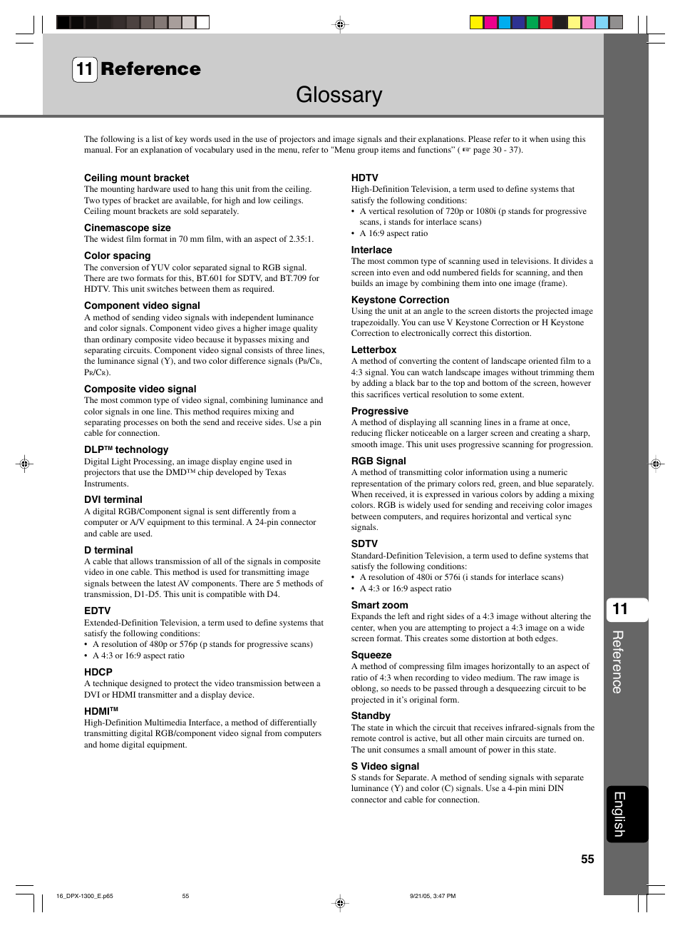 Glossary, 11 reference, Reference | English | Yamaha DPX-1300 G User Manual | Page 57 / 67