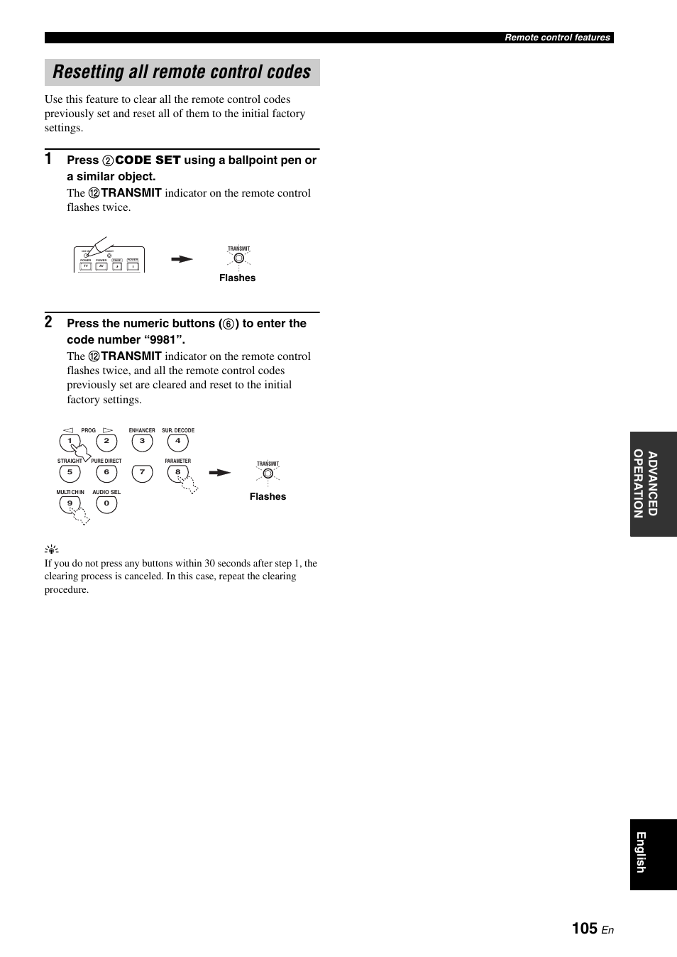 Resetting all remote control codes | Yamaha HTR-6180 User Manual | Page 109 / 152