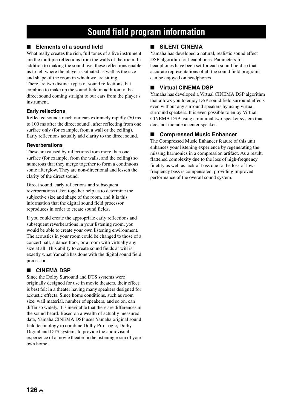 Sound field program information | Yamaha HTR-6180 User Manual | Page 130 / 152