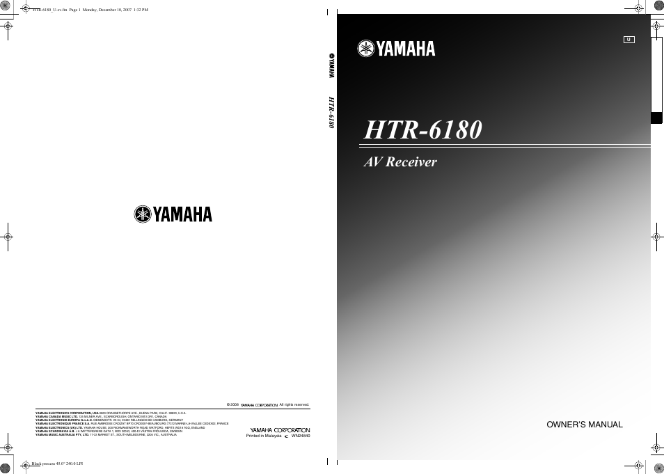 Htr-6180, Av receiver | Yamaha HTR-6180 User Manual | Page 150 / 152