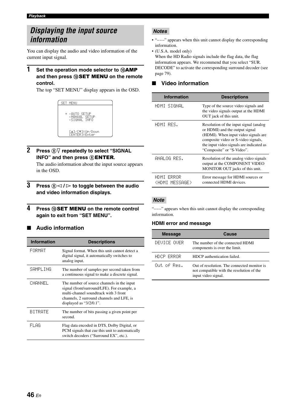 Displaying the input source information | Yamaha HTR-6180 User Manual | Page 50 / 152
