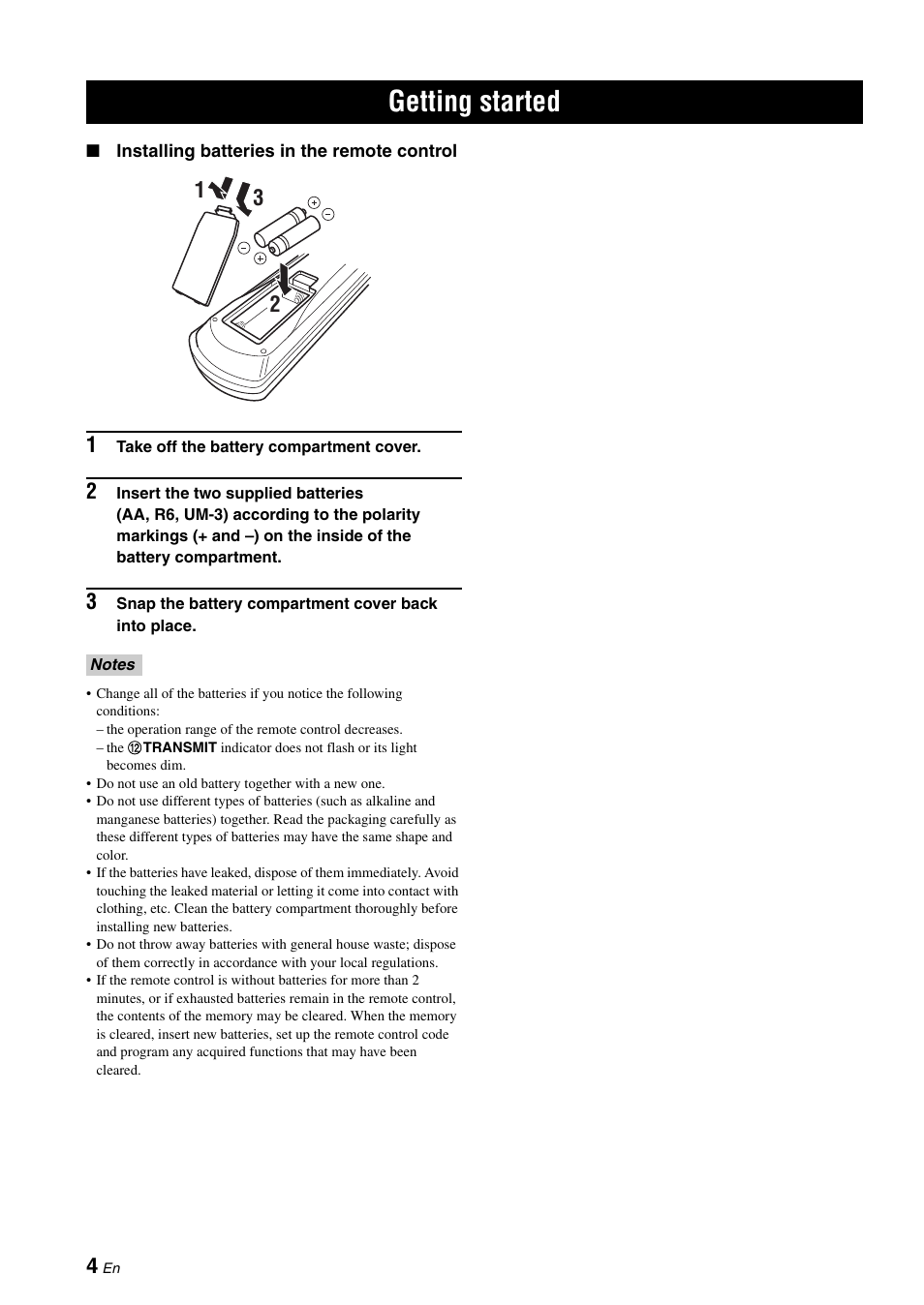 Getting started | Yamaha HTR-6180 User Manual | Page 8 / 152