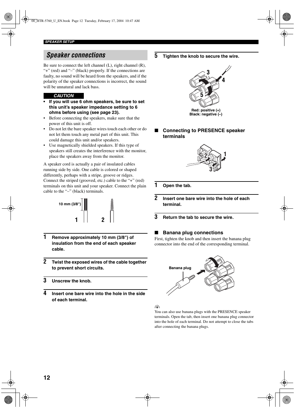 Speaker connections | Yamaha HTR-5760 User Manual | Page 16 / 88