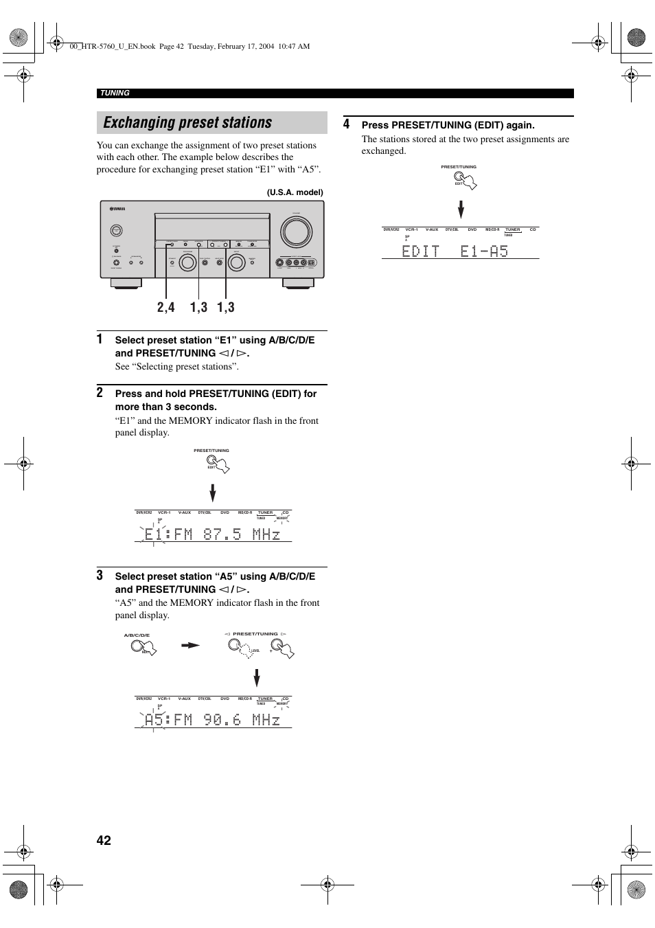 Exchanging preset stations | Yamaha HTR-5760 User Manual | Page 46 / 88